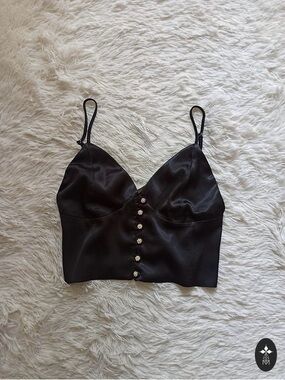 Zara Black Satin Button-Front Cami